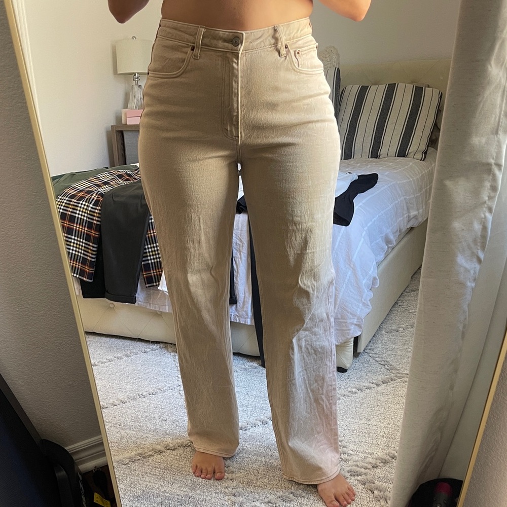 Abercrombie & Fitch High Rise Curve Love Jeans in Oatmeal